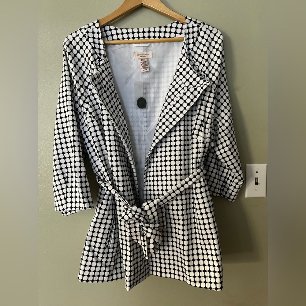 Covington Black and White Checkered Jacket Belted 3/5 Sleeve Spring  24W New